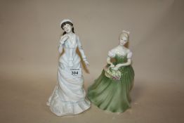 TWO ROYAL DOULTON LADY FIGURES, CLARISSA HN2345 STAMPED REJECT NOT FOR RESALE AND THE OTHER MARKED