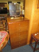 A RETRO TEAK SIX DRAWER CHEST WITH MIRROR H-151 W-61 CM ( INCLUDING MIRROR )