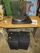 A THORENS TD320 MK III RECORD TURNTABLE WITH A PAIR OF GALE MODEL GS 220 SPEAKERS WITH STANDS