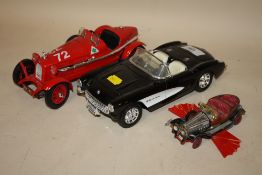 TWO BURAGO MODEL CARS TO INCLUDE A CHEVROLET CORVETTE TOGETHER WITH A CORGI CHITTY CHITTY BANG