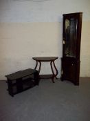 A MODERN, MIRRORED CUT GLASS LOCKING CORNER DISPLAY UNIT, A TV MEDIA STAND UNIT AND A MODERN HALF