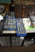 A QUANTITY OF WORKSHOP DRAWERS CONTAINING SCREWS, WASHERS ETC.