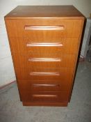 A RETRO G-PLAN NARROW SIX DRAWER TEAK CHEST OF DRAWERS