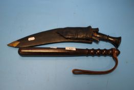 A GURKHA'S KUKRI AND A TRUNCHEON