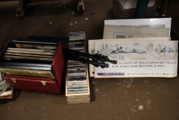 A QUANTITY OF SUNDRIES TO INCLUDE TV RACK FULL OF POP MUSIC CDS, LP CASE OF RECORDS INCLUDING