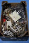 A BOX OF VINTAGE COSTUME JEWELLERY
