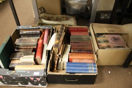 TWO BOXES OF VINTAGE BOOKS AND A BOX OF MISCELLANEOUS ENGRAVINGS, SCRAPS ETC,