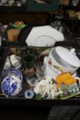 TWO BOXES OF CERAMICS, GLASSWARE AND SUNDRIES