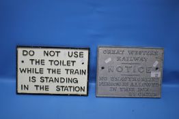 TWO CAST RAILWAY SIGNS