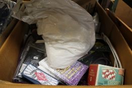 TWO BOXES OF MAINLY NEW ITEMS TO INCLUDE WHITEBOARD PENS, ANIMAL ORNAMENTS, PHONE CASES, KNEE AND