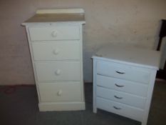 AN ANTIQUE PINE CHEST OF FOUR DRAWERS AND A VINTAGE CHEST OF FOUR DRAWERS