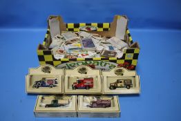 A COLLECTION OF TEA CARDS, TRADE CARDS AND TOY CARS