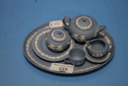 A MINIATURE JASPERWARE TEASET