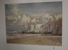 E. MEADE-KING - A FRAMED WATERCOLOUR OF A BEACH SCENE