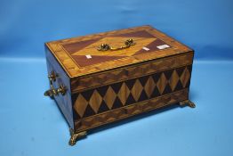 A REPRODUCTION MARQUETRY SEWING BOX