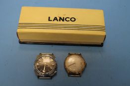A VINTAGE LANCO GENTLEMAN'S 17 JEWEL WRIST WATCH WITH ORIGINAL BOX AND ONE OTHER WATCH