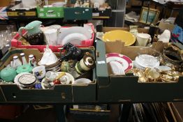 FOUR TRAYS OF CERAMICS AND GLASSWARE TO INCLUDE FOUR PIECE SADLER TEA SET, COALPORT 'SAMANTHA'
