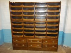 AN ANTIQUE OAK HABERDASHERY UNIT CUPBOARD, 180 CM WIDE