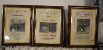 THREE FRAMED VINTAGE BEWDLEY RELATED ADVERTISING SHEETS