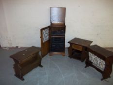 THREE STORAGE MAGAZINE TABLES AND A HIFI MEDIA UNIT TO INCLUDE A JVC HIFI SYSTEM