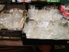 THREE TRAYS OF GLASSWARE, MAINLY CUT GLASS BUT SOME PRESSED