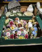 TWO BOXES OF CERAMICS TO INCLUDE A QUANTITY OF FLOWER ORNAMENTS AND AN AYNSLEY TEMPLE JAR