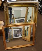 A REPRODUCTION GILT FRAMED MIRROR ALONG WITH ONE ANOTHER MIRROR