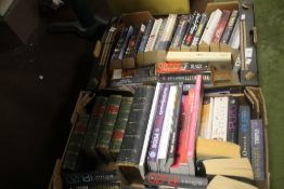 TWO BOXES OF BOOKS, ONE OF PAPERBACKS TO INCLUDE WAVERLEY NOVELS