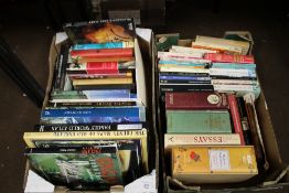 TWO TRAYS OF BOOKS TO INCLUDE POETRY, LITERATURE, HISTORY, GEOGRAPHY ETC.