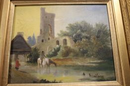 A FRAMED OIL ON CANVAS OF CAISTER CASTLE, 46 X 41 CM