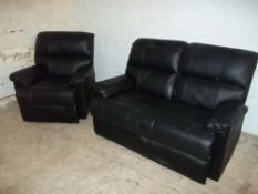 A TWO PIECE FAUX LEATHER RECLINER SUITE COMPRISING TWO SEATER SOFA AND A CHAIR