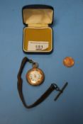 A VICTORIAN LADIES 9 CT GOLD FOB WATCH