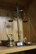A SET OF BRASS SCALES AND WEIGHTS