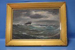 A FRAMED AND GLAZED WATERCOLOUR DEPICTING A BOAT ON A STORMY SEA, SIGNED W. G. ENGLAND 1913, 59 X 42