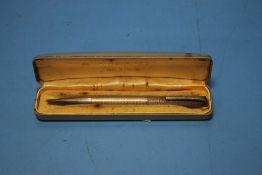 A CASED YARD'O'LEAD HALLMARKED SILVER PROPELLING PENCIL