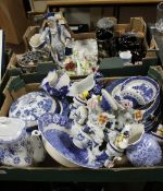 TWO TRAYS OF CERAMICS TO INCLUDE COALPORT POSIE BOWLS, BLUE & WHITE DINNERWARE, ORNAMENTS