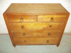AN ANTIQUE OAK CHEST OF FIVE DRAWERS, TWO OVER THREE