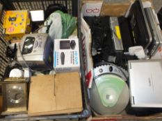 TWO TRAYS OF ELECTRICALS TO INCLUDE PORTABLE DVD PLAYERS