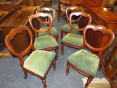 A SET OF SIX VICTORIAN MAHOGANY CROWN BACK DINING CHAIRS TOGETHER WITH A LATER CIRCULAR MAHOGANY