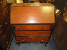 AN EDWARDIAN MAHOGANY INLAID BUREAU W-76 CM