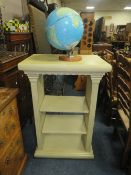 A MODERN CREAM OPEN DISPLAY STAND H-103 W-66 CM WITH A MODERN WORLD GLOBE (2)