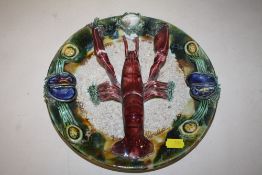 A VINTAGE PALISSY STYLE MAJOLICA LOBSTER PLATE