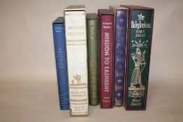 SIX FOLIO SOCIETY BOOKS, TO INCLUDE THE ARABIAN NIGHTS, THE BABYLONIANS, MISSION TO TASHKENT ETC.