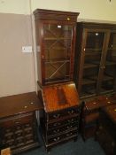 A REPRODUCTION MAHOGANY SLIM BUREAU BOOKCASE H-194 W-52 CM