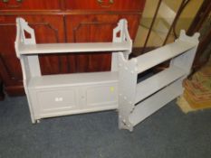 TWO PAINTED SHABBY CHIC STYLE HANGING SHELVES / CUPBOARD (2)
