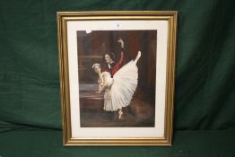 A GILT FRAMED AND GLAZED OIL PAINTING OF BALLET DANCERS