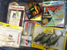 A SMALL BOX OF FISHING ITEMS TO INCLUDE LURES