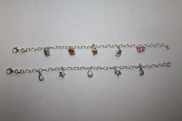 TWO MODERN SILVER CHARM BRACELETS, APPROX WEIGHT 9.6 G