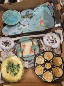 TWO TRAYS OF MAJOLICA PLATES TO INCLUDE WEST GERMAN EXAMPLES