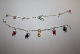 TWO MODERN SILVER CHARM BRACELETS, APPROX WEIGHT 11.7 G